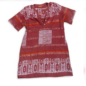 Oliphant Rust Red Printed Button-Front Tunic
